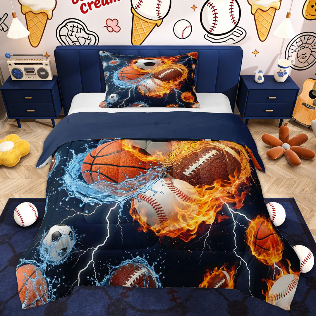 Erosebridal Cartoon Ball Print Twin Comforter Sets, Basketball Soccer Bedding Set, 2pcs