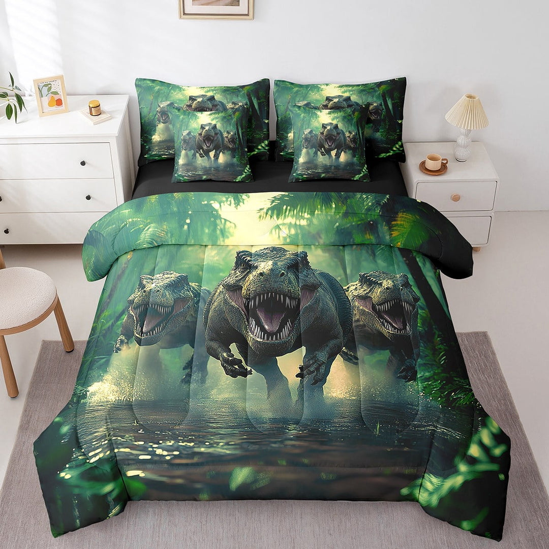 Erosebridal Dinosaur Print Bedding Full Size, Woodland Animal Bed in a Bag Full size, Wildlife Reversible Bed Set, Microfiber Room Decor, 7-Piece