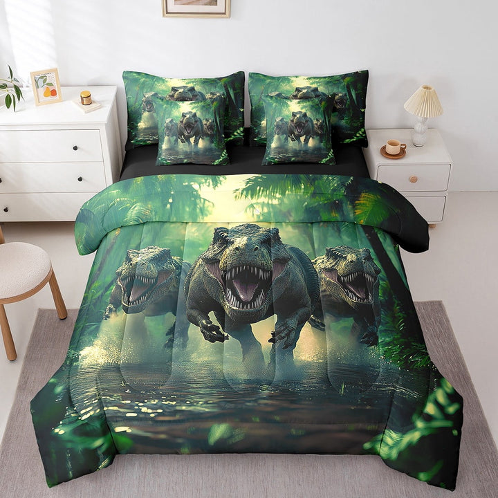 Erosebridal Dinosaur Print Bedding Full Size, Woodland Animal Bed in a Bag Full size, Wildlife Reversible Bed Set, Microfiber Room Decor, 7-Piece