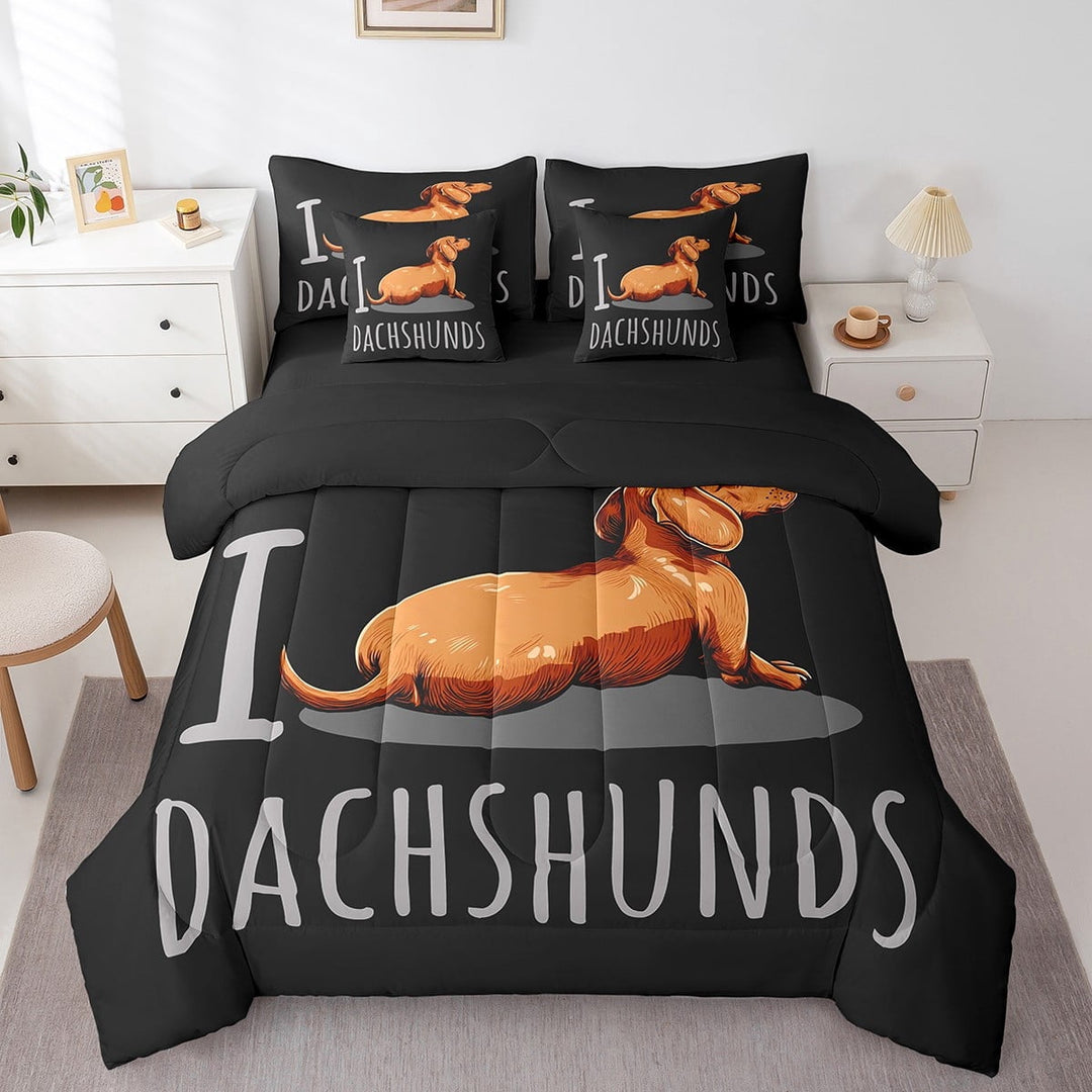 Erosebridal Cute Dachshund Bedding Queen Size, Cartoon Pet Bedding Sets Queen Size, Kawaii Dog Decor, Reversible 7 Pieces