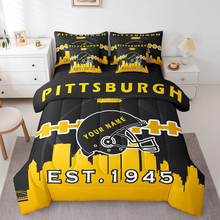 Erosebridal 7 Pcs Comforter Set Twin Size,Customized American Football Bed in a Bag with Flat Sheet and Fitted Sheet and Adults,Bedding Set with Pillowcase and Sham(Pittsburgh)