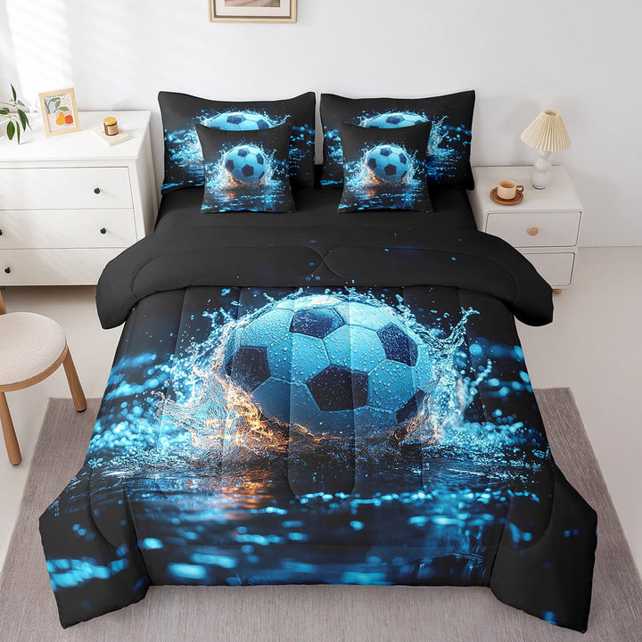 Erosebridal 3D Soccer Print Bedding Full Size, Blue Water Bedding Sets Full Size, Sports Player Decor, Reversible