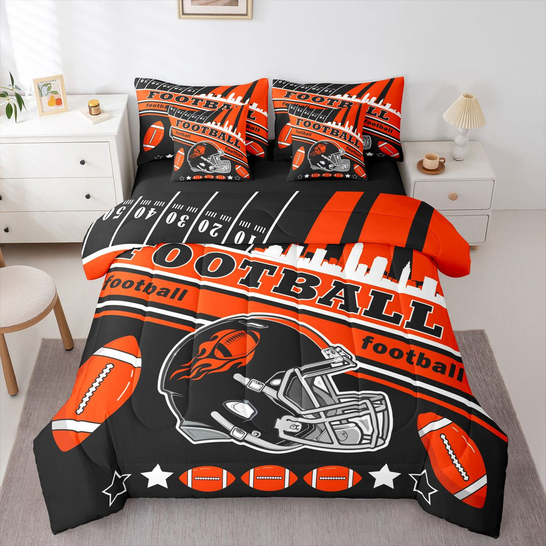 Erosebridal Kids Boys Football 7 Pieces Comforter Sets King Size,Cleveland Bedding Set For All Season,Gifts For Football Fans,Football City Bed In A Bag With Comforter Sheets