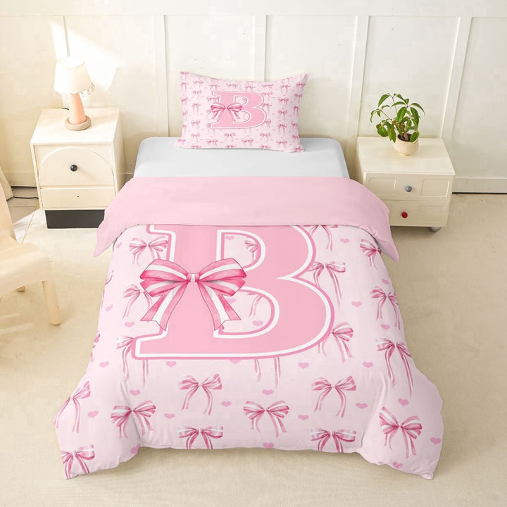 Erosebridal Kawaii Pink Ribbon Bowknot Girl Twin Bedding,Teens Kids Love Heart Letter Monogrammed B Duvet Cover Set,Pink Reversible,2pcs,No Comforter