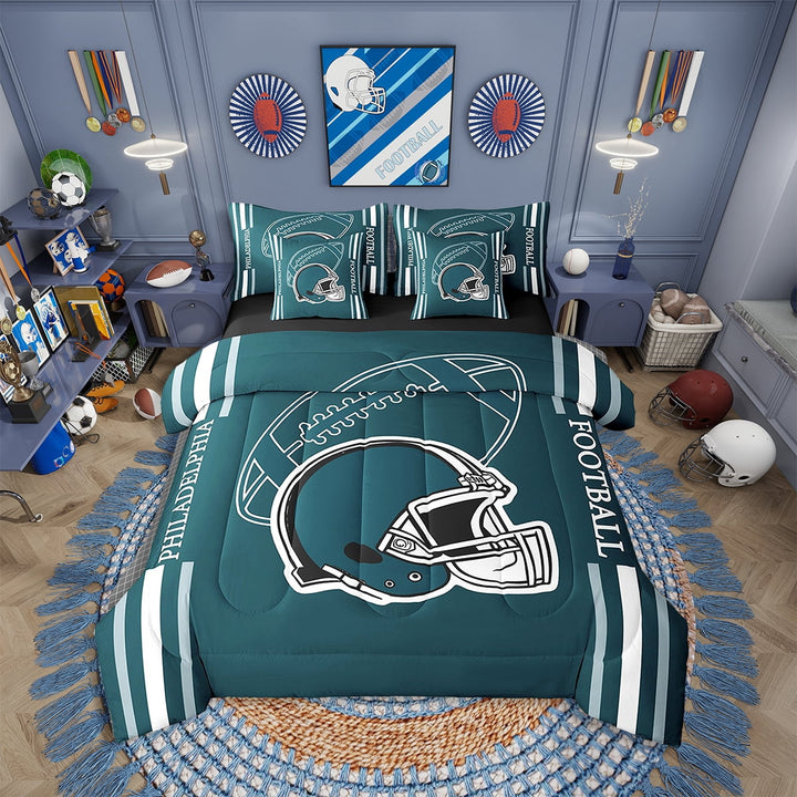 Erosebridal American Football Comforter Set Twin 7 Pieces Rugby Games Sport Arena Peacock Green Bedding Set Sports Theme Bed in a Bag with Comforter,Sheets