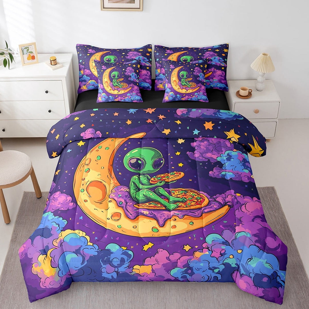 Erosebridal Space Alien Comforter Set Full Size 7 Pieces Comforters Cartoon Outer Space Bedding Set Cute Alien Theme Bed Set Bed in a Bag with Comforter,Sheets,Pillowcases &amp; Cushion Covers