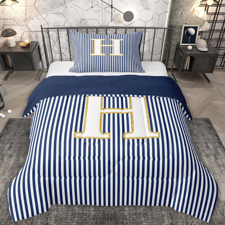 Erosebridal Letter H Kids Twin Comforter Sets, Modern Abstract Bedding Set, Blue Reversible, 2 Pieces