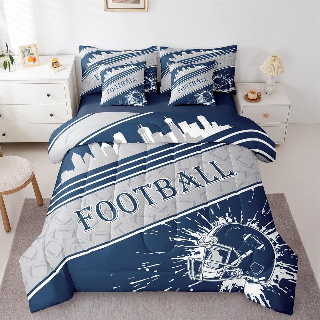 Erosebridal Rugby Sports 7 Pieces Comforter Sets Twin Size Dallas Bedding Set for All Season Gifts for Football Fans Football City Bed in a Bag with Comforter, Sheets, Pillowcases &amp; Cushion Cover