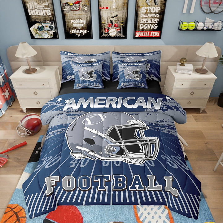 Erosebridal Football Comforter Set Twin Size 7 Pieces Rugby Ball Games Sport Arena Navy Blue Gray Bedding Set Sports Theme Bed in a Bag with Comforter