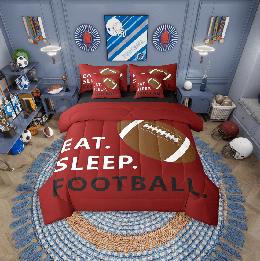 Erosebridal Football Bedding Sets Twin Size,Ball Gaming Comforter Sets With Sheets,Sport Theme Decor,Reversible,Breathable,7Pcs