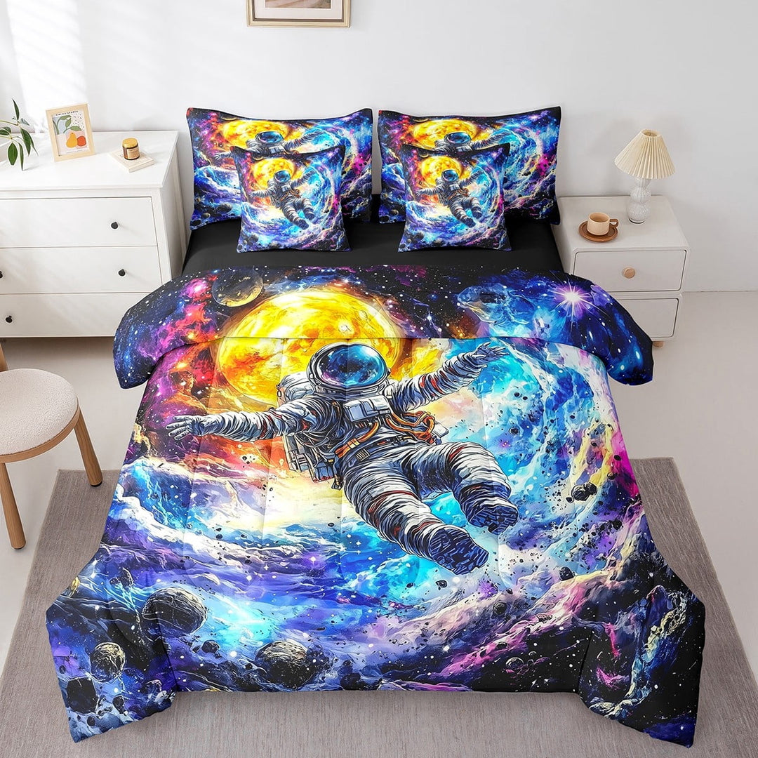 Erosebridal Astronaut Bedding for Teens, Mystic Outer Space Bed in a Bag, Adventure Reversible Bed Set, Ultra Soft Bedroom Decorative, 7pcs