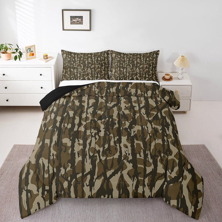 Erosebridal Abstract Stripes Bedding Sets Full With Comforter,Green Black Duvet Insert,Camouflage Camo Comforter Sets Full Size,Breathable Geometric Bedroom Decorative,Reversible,3Pcs