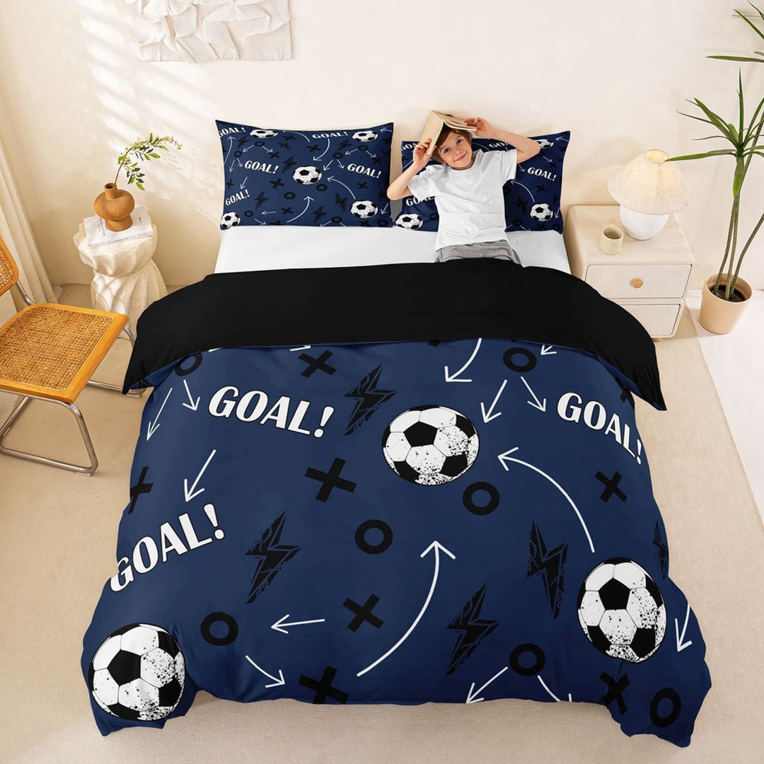 Erosebridal Soccer GOAL Queen Duvet Cover Set, Navy Cartoon Lightning Bedding for Boys and Girls, 3pcs, 1 Duvet Cover and 2 Pillowcases (No Comforter)
