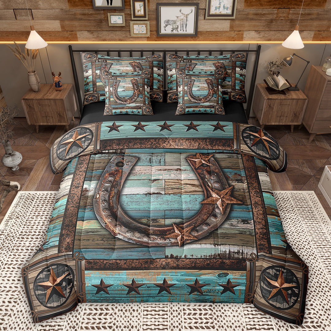 Manfei Texas Stars Bed in a Bag Full size, Western Tribal Bed Set, Rustic Farmhouse Reversible Bedding Full Size, Super Cozy Room Decorative, 7-Piece