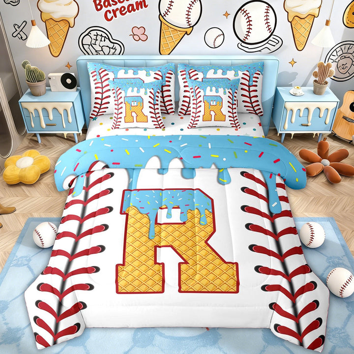 Erosebridal Ice Cream Drip Twin Bedding Sets for Kid, Cute Monogrammed R Bedding Comforter Set, 7 Pieces
