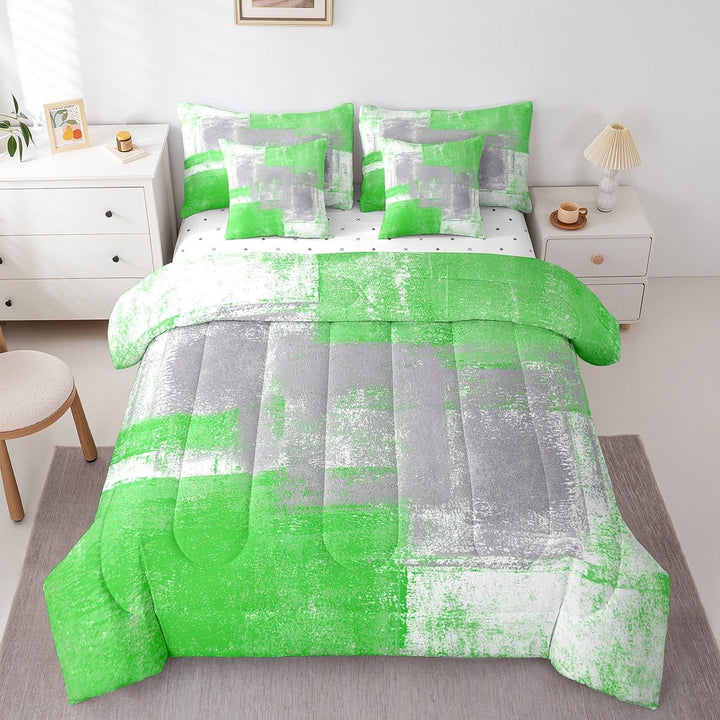 Erosebridal Contemporary Comforter Set Full,Light Green Oil Painting Bedding for Men Women,Watercolor Bed in A Bag(1 Comforter,2 Pillowcases,1 Flat Sheet,1 Fitted Sheet,2 Throw Pillow Covers)