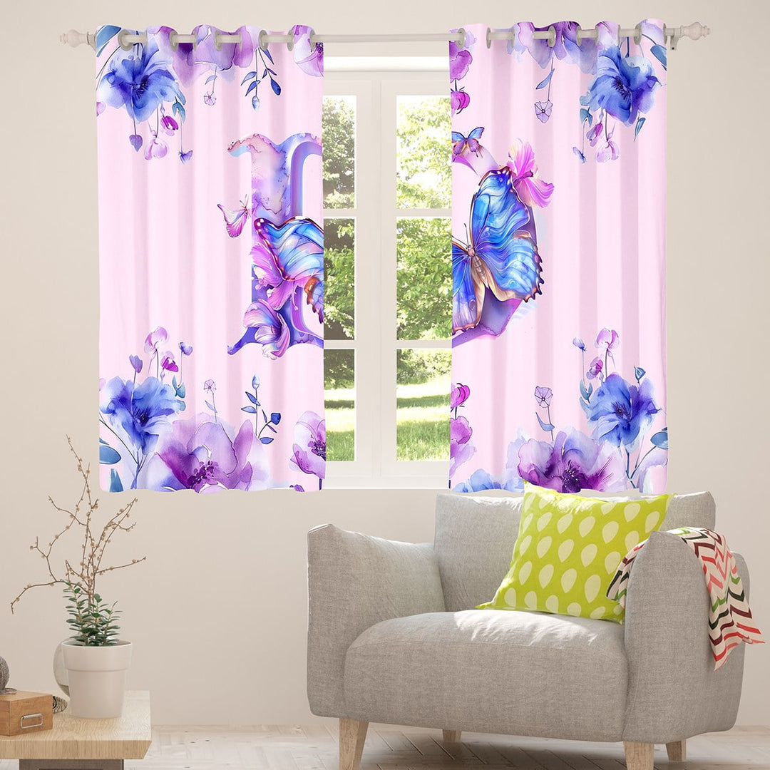 Manfei Butterfly Monogrammed D Blackout Curtains,Cute Flower Floral Curtains Pack of 2 (38x45 Each),Modern Ink Aesthetic Window Curtains For Girl Teens,Ultra Soft Bedroom Decor