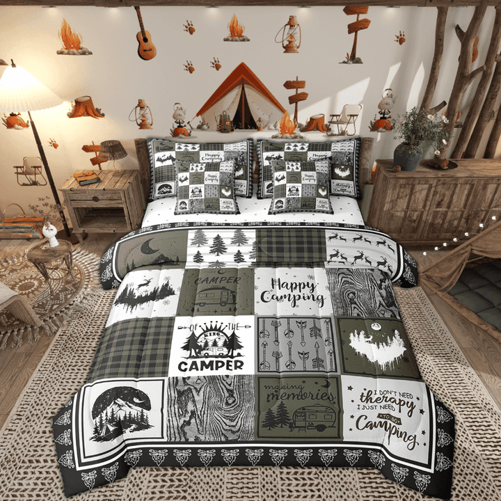 7 Piece Rv Camper Comforter Set King Adults,Rustic Cabin Camping Bedding Set for Travel Trailer,Buffalo Plaid Decor Bed in a Bag with Sheets,Woodland Bed Set with Pillowcases