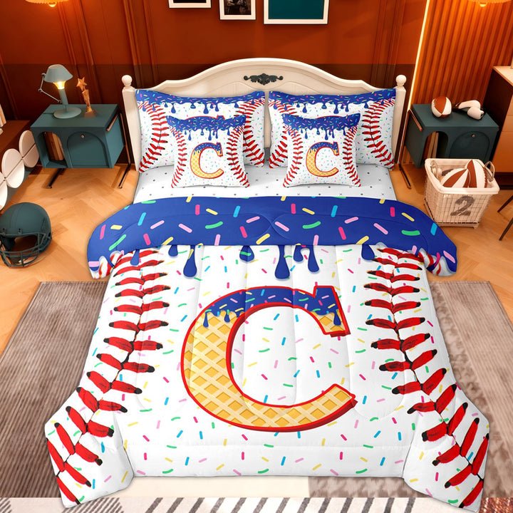 Erosebridal Kids Baseball Gaming Twin Bedding Sets 7-Piece, Cartoon Initial C Bedding Comforter Set