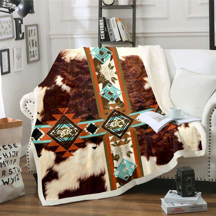 Cowhide Fleece Blanket Brown Highland Cow Print Blanket,Western Throw Blanket 40x50 Exotic Aztec Blankets,Farmhouse Wild Animal Longhorn Skin Room Decor Cowboys Gifts for Men