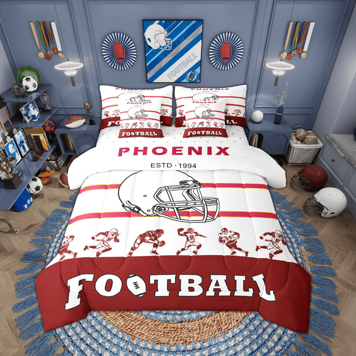 Erosebridal Football Comforter Set Twin Size 7 Piece Bed in A Bag American Football Bedding Set Teens Super Soft All Season for Bedroom,Rugby Reversible Bed Sets(Phoenix)