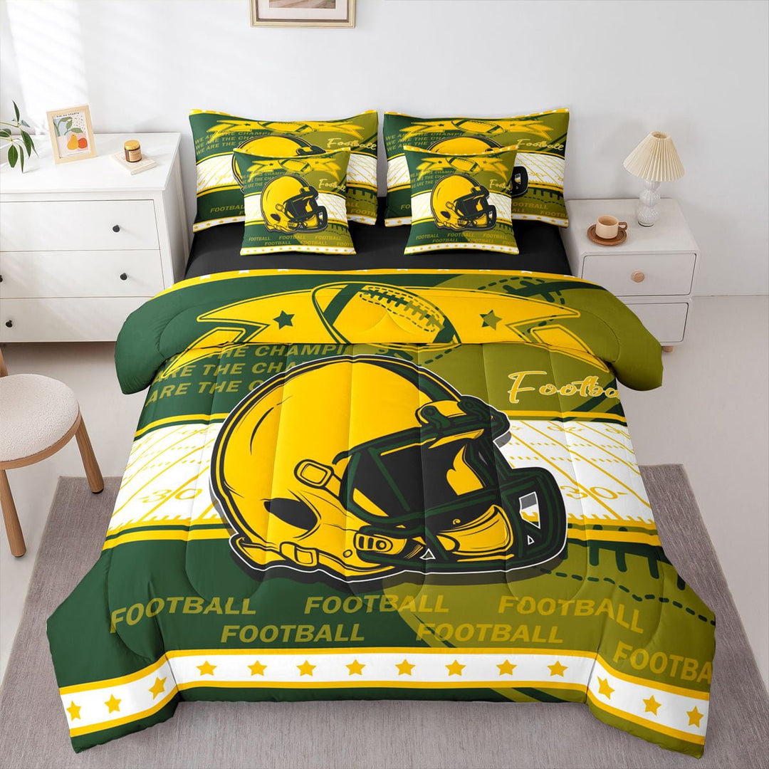 Erosebridal Sports Bedding Sets Twin Size Teens, American Football Comforter Sets with Sheets, Green Yellow, Green Bay, Breathable 7 Pieces