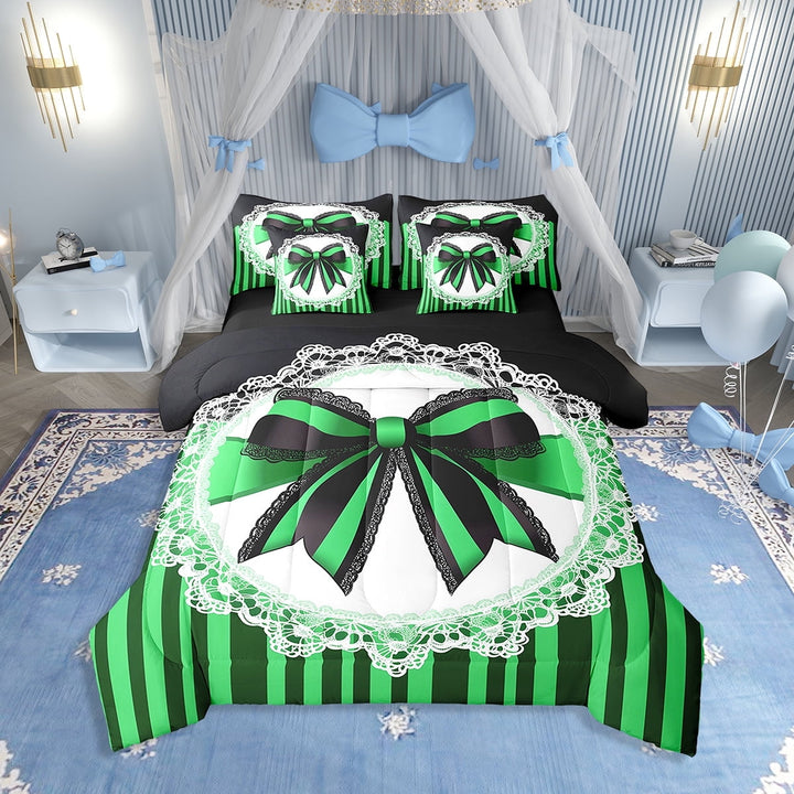 Erosebridal Bow-tie Bedding Twin Size, Kawaii Princess Bow Bedding Sets Twin Size, Striped Abstract Decor, Reversible