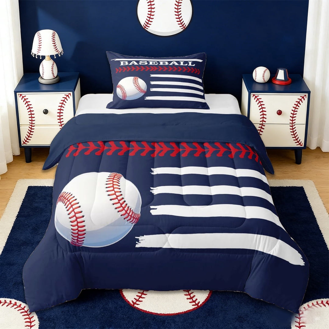 Erosebridal Kids Baseball Twin Comforter Sets,Boys Ball Games Bedding Set For Sport Gamer,Reversible navy blue,2 Pieces