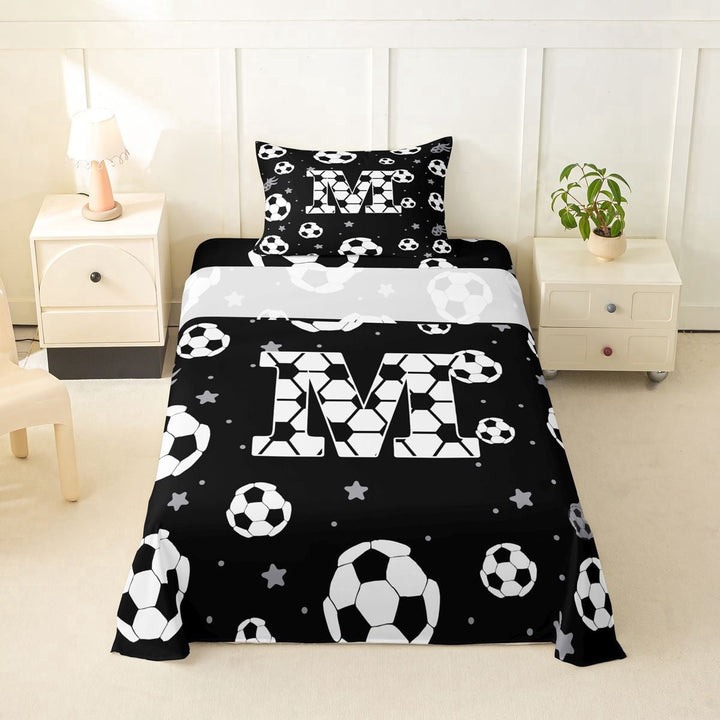 Erosebridal Kids Football Print Letter M Twin Sheet Sets,Soccer Ball Games Bedding For Ball Boys 3 Pieces