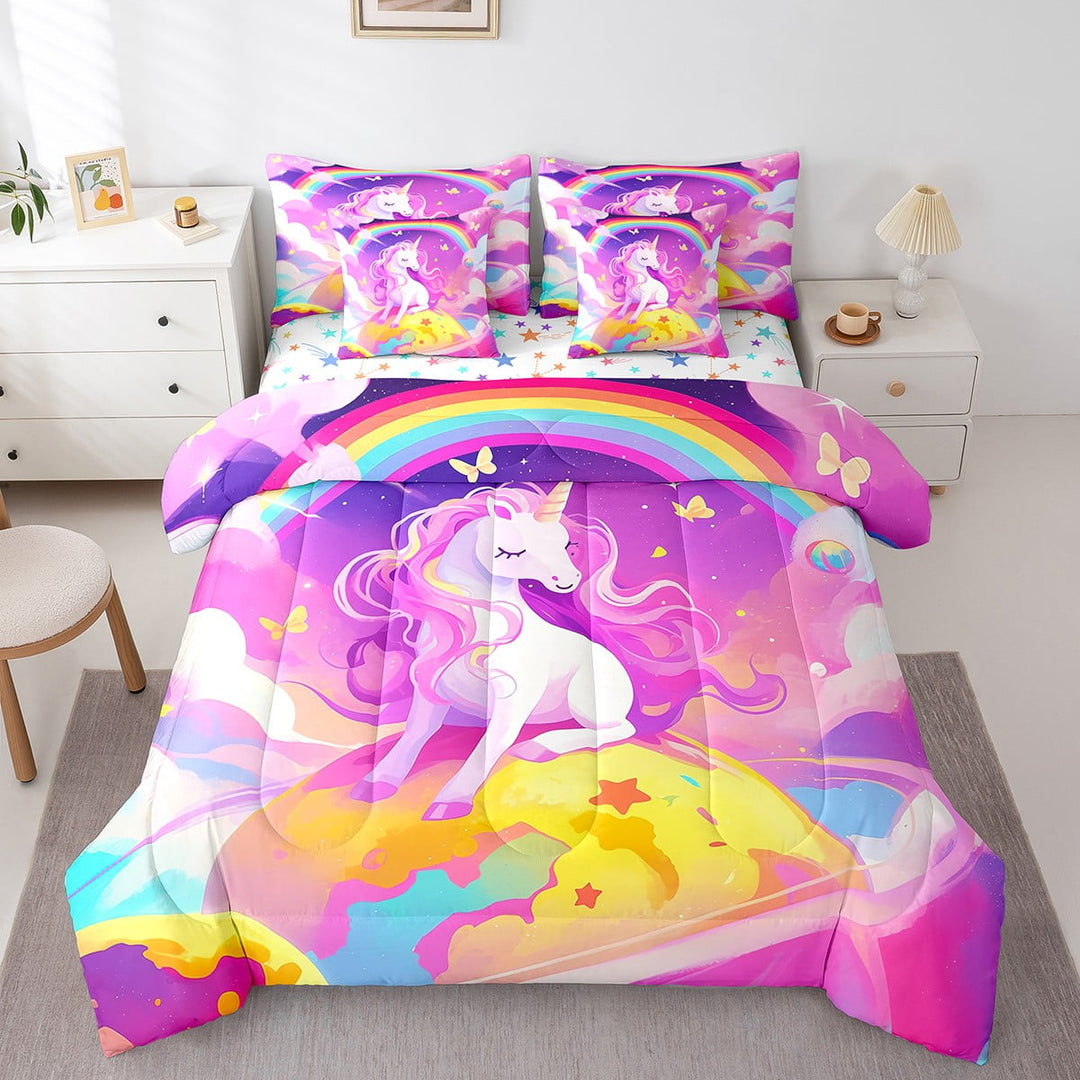 Erosebridal Girly Unicorn Bedding Twin Size 7pcs , Stars Reversible