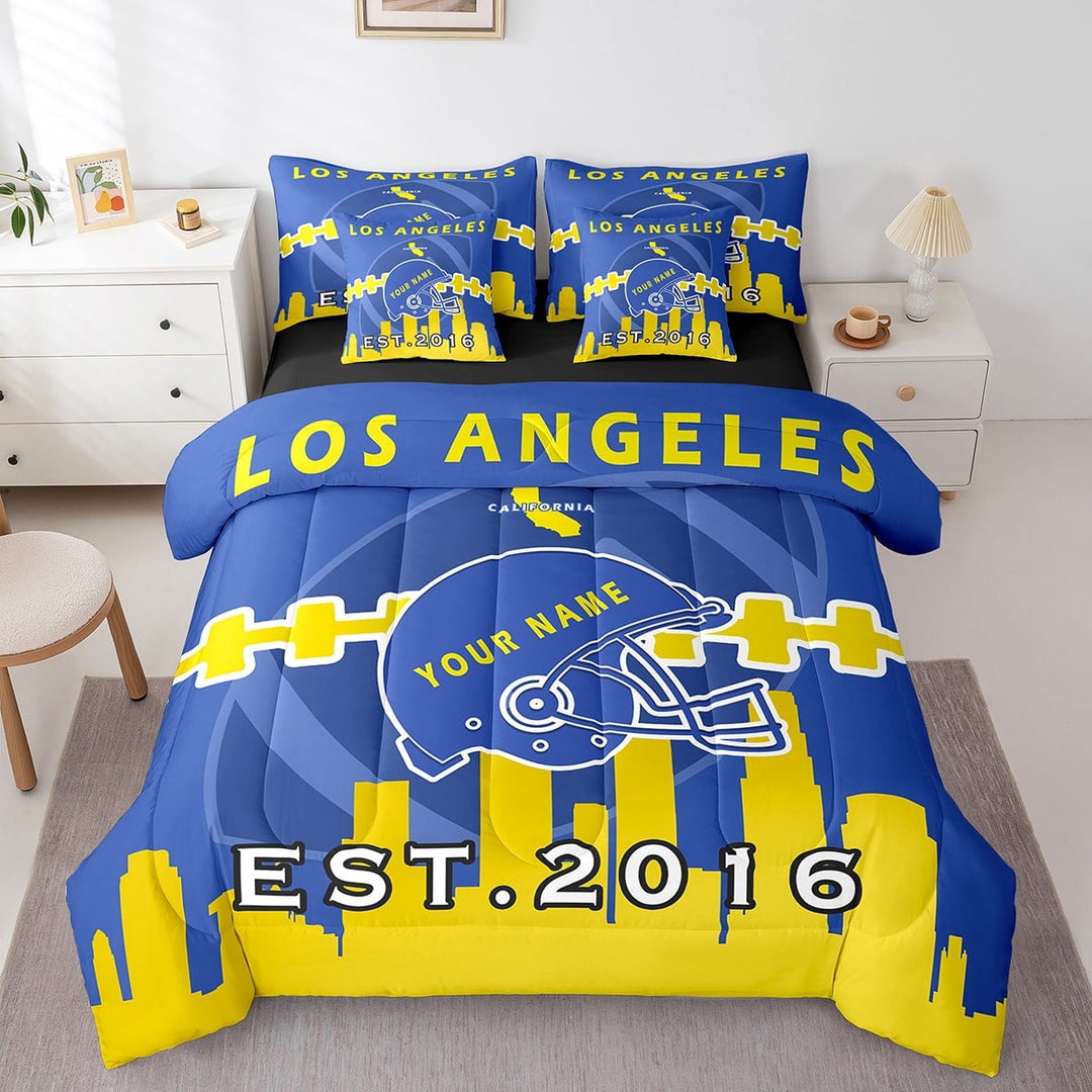 Erosebridal 7 Pcs Comforter Set Twin Size,Customized Football Team Bed in a Bag with Flat Sheet and Fitted Sheet and Adults,Football Bedding Set with Pillowcase and Sham(Los Angeles 1)