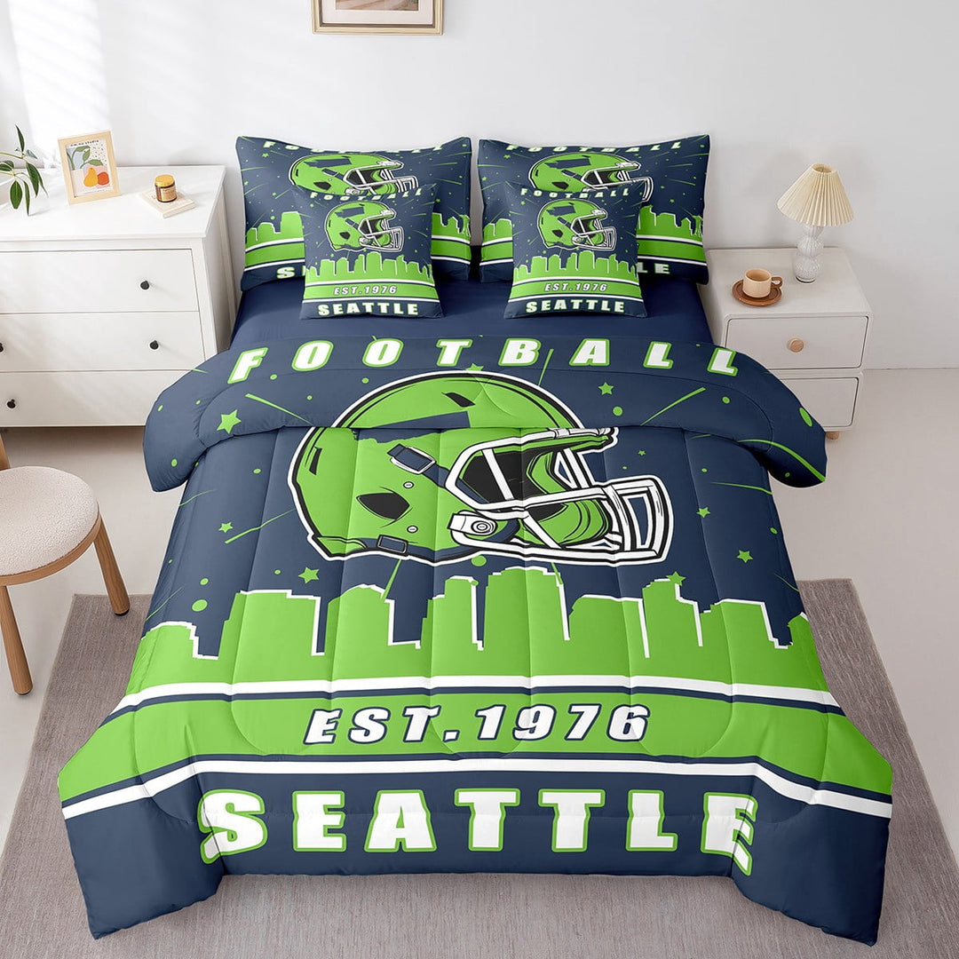 Erosebridal American Football City Bed in a Bag, Eat Sleep Bed Set, Soccer Lover Reversible Comforter Sets, Lightweight Room Decoration, 7pcs