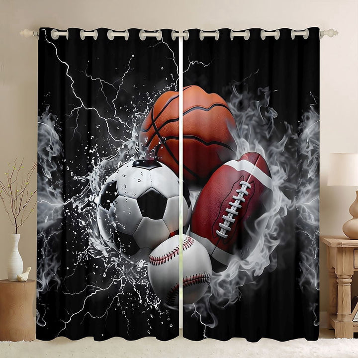 Erosebridal Kids Basketball Sport Black Out Curtains,Rugby Football Ball Games Curtains Pack of 2 (42x63 Each) For Baseball Lovers