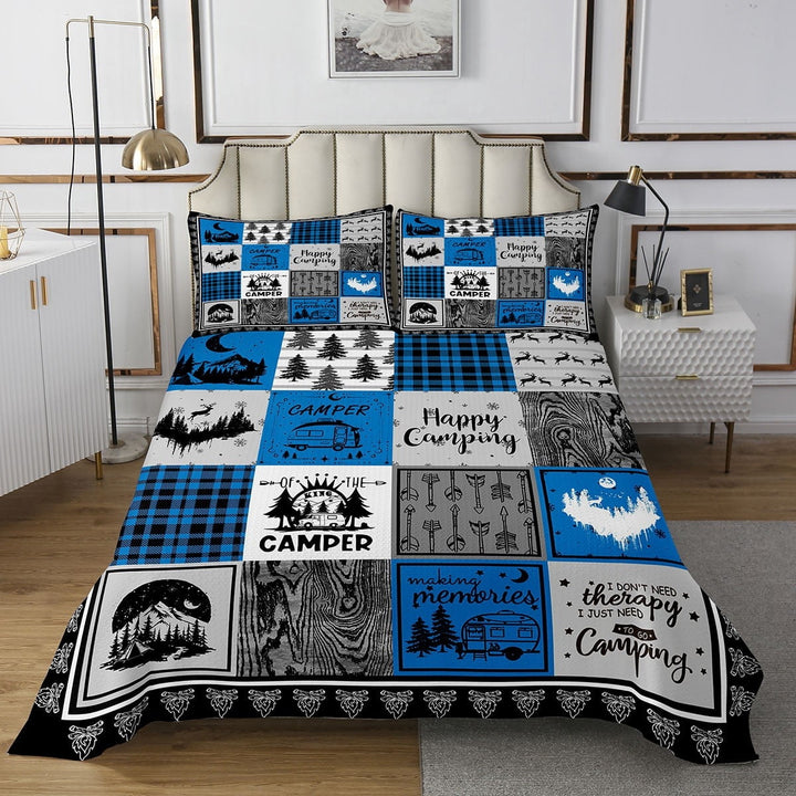 YST Kids Rv Camper Quilt Bedding Set Twin,Rustic Cabin Camping Bedspread for Travel Trailers,Buffalo Plaid Checkered Quilts Set Bedroom Decor,Pine Tree Deer Woodland Coverlet&amp;nbsp;Set