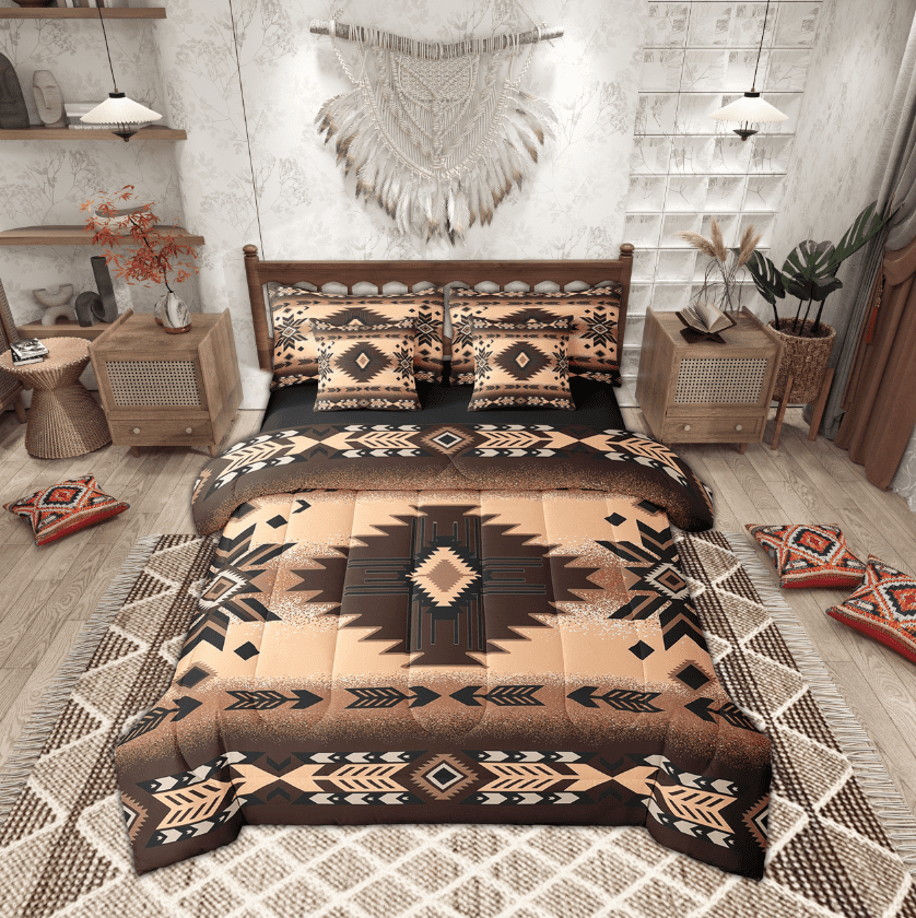 Erosebridal Hippie Aztec Bedding Sets King Size,Bohemian Theme Bed in a Bag King size,Ultra Soft Reversible Bedding King Size,Tribal Room Decorative,7 Pieces