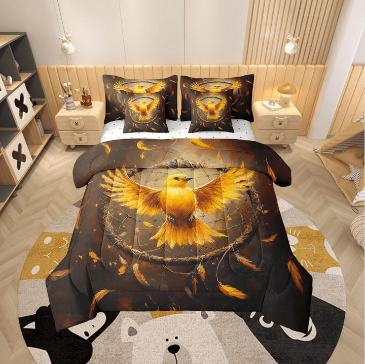 Canary Bed in a Bag Queen Comforter Set 7 Piece,Dream Catchers Sheet Set with Comforter,Boho Feather Bedding Sets,Nautical Sea Animals Bed Set Exotic Bohemian Decor