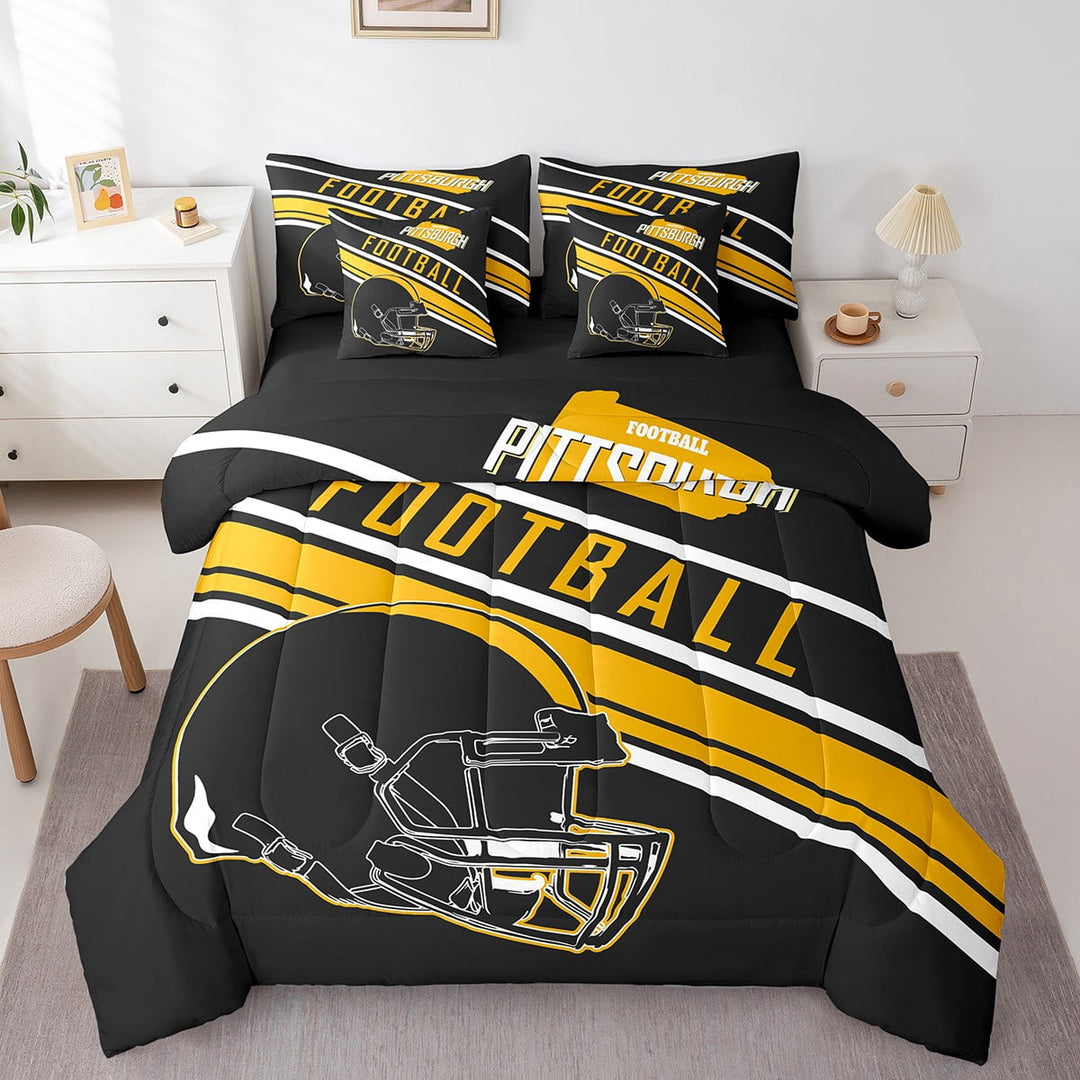 Erosebridal Sports Theme Bedding Full Size 7pcs, Bedroom Decor, Black, Pittsburgh