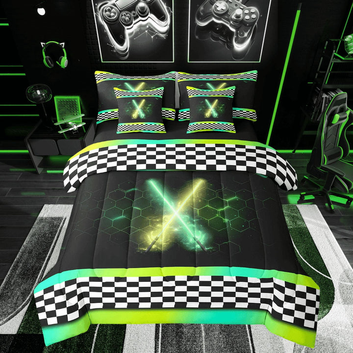 Erosebridal Lightning Bedding Twin Size, Sports Game Bedding Sets Twin Size, Geometric Decor, Reversible 7 Pieces
