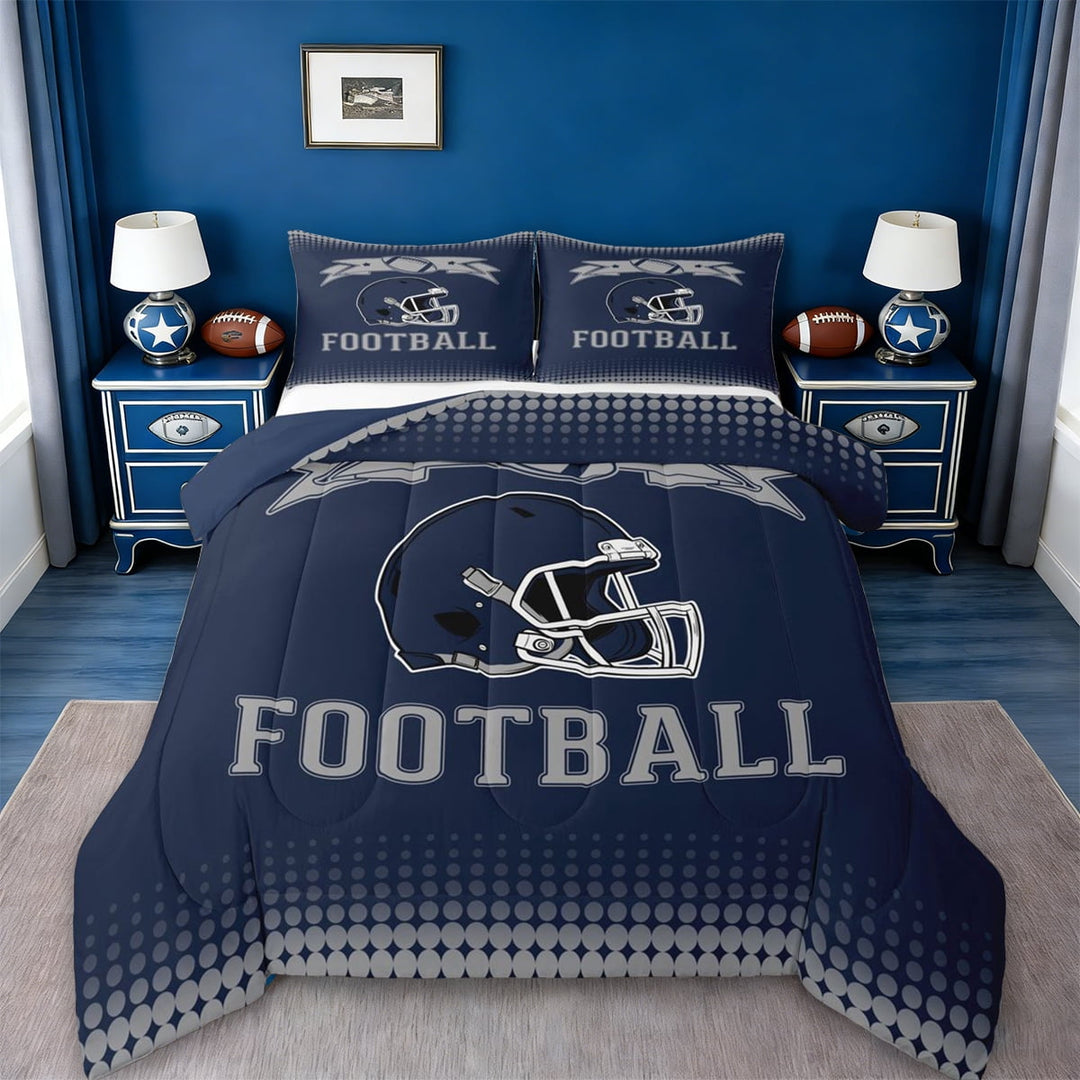 jejeloiu Rugby Ball Games Twin Comforter Sets,Blue Sport Helmet Bedding Set For Football Gamer Reversible 2 Pieces