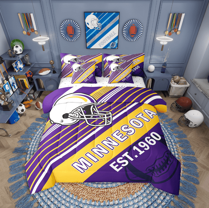 Erosebridal Sport Football Bedding Sets Twin Size,Stripes Comforter Sets with Sheets,Room Decorative (Minnesota),Reversible,Breathable,7-Piece
