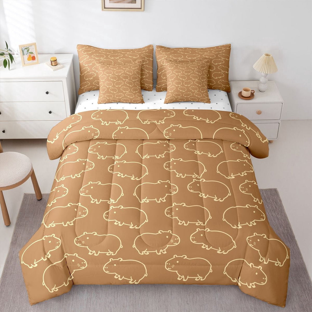 Erosebridal Cute Capybaras Twin Bedding Sets 7-Piece For Children,Kawaii Animal Bedding Comforter Set For Kids Boys Girls,Ultra Soft Home Decor