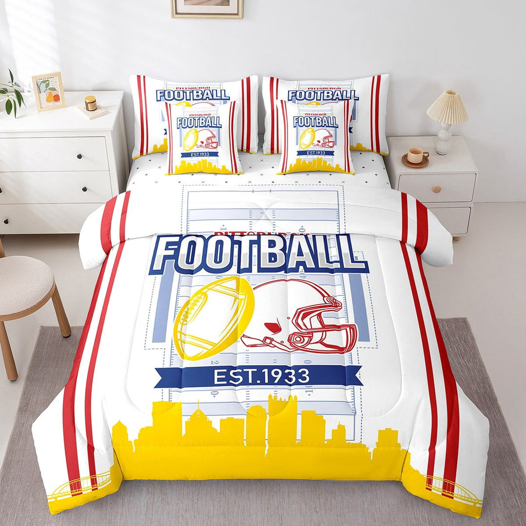 Erosebridal American Football Bedding Sets Twin Size,Ball Gamer Comforter Sets with Sheets,Sport Decor,Reversible,Breathable,7-Piece