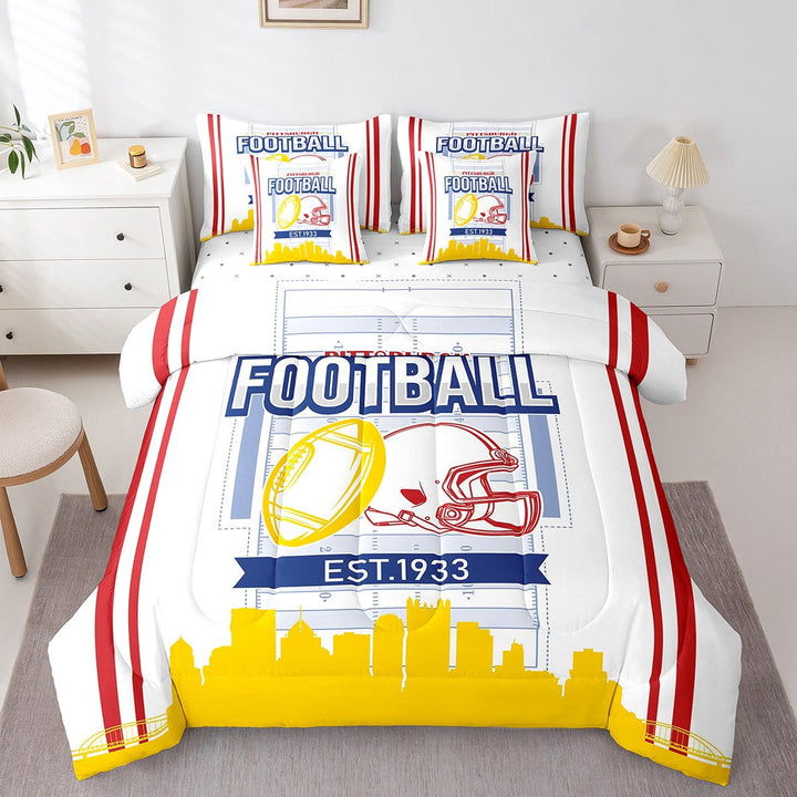 Erosebridal American Football Bedding Sets Twin Size,Ball Gamer Comforter Sets with Sheets,Sport Decor,Reversible,Breathable,7-Piece