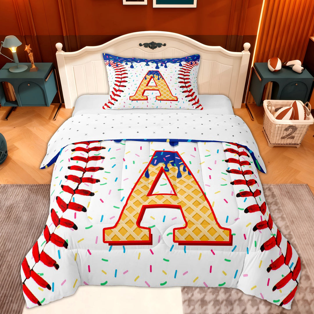 Erosebridal Cartoon C Letter Twin Comforter Sets, Boys Baseball Game Bedding Set, 2pcs
