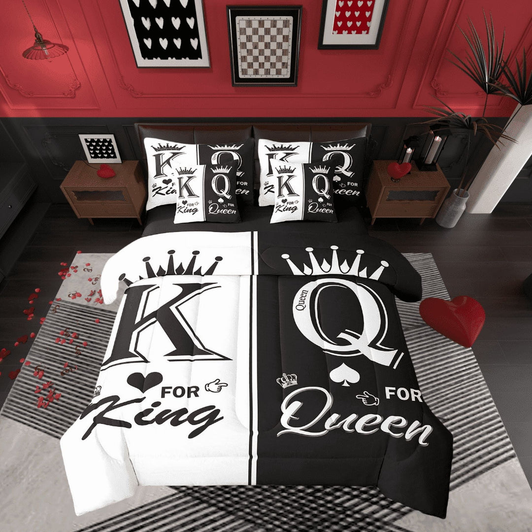 Black White Couple King Bed In A Bag 7 Piece For Adults Men Women,King And Queen Crown Bedding Set Mr Mrs His Her Comforter Set Romantic Valentine&
