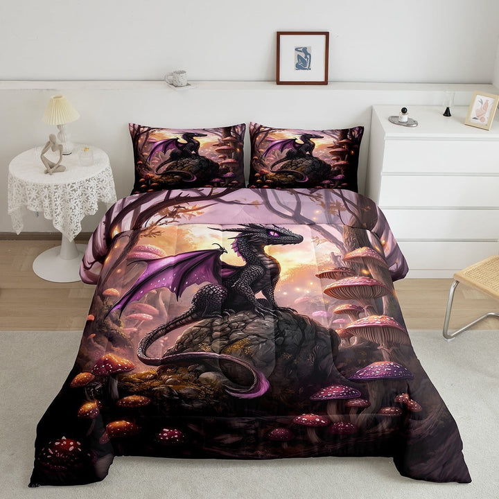 Erosebridal Magical Dragon Bedding Queen Comforter Set, Boho Mushroom Down Comforter, Dreamy Jungle Animal Decor, Breathable
