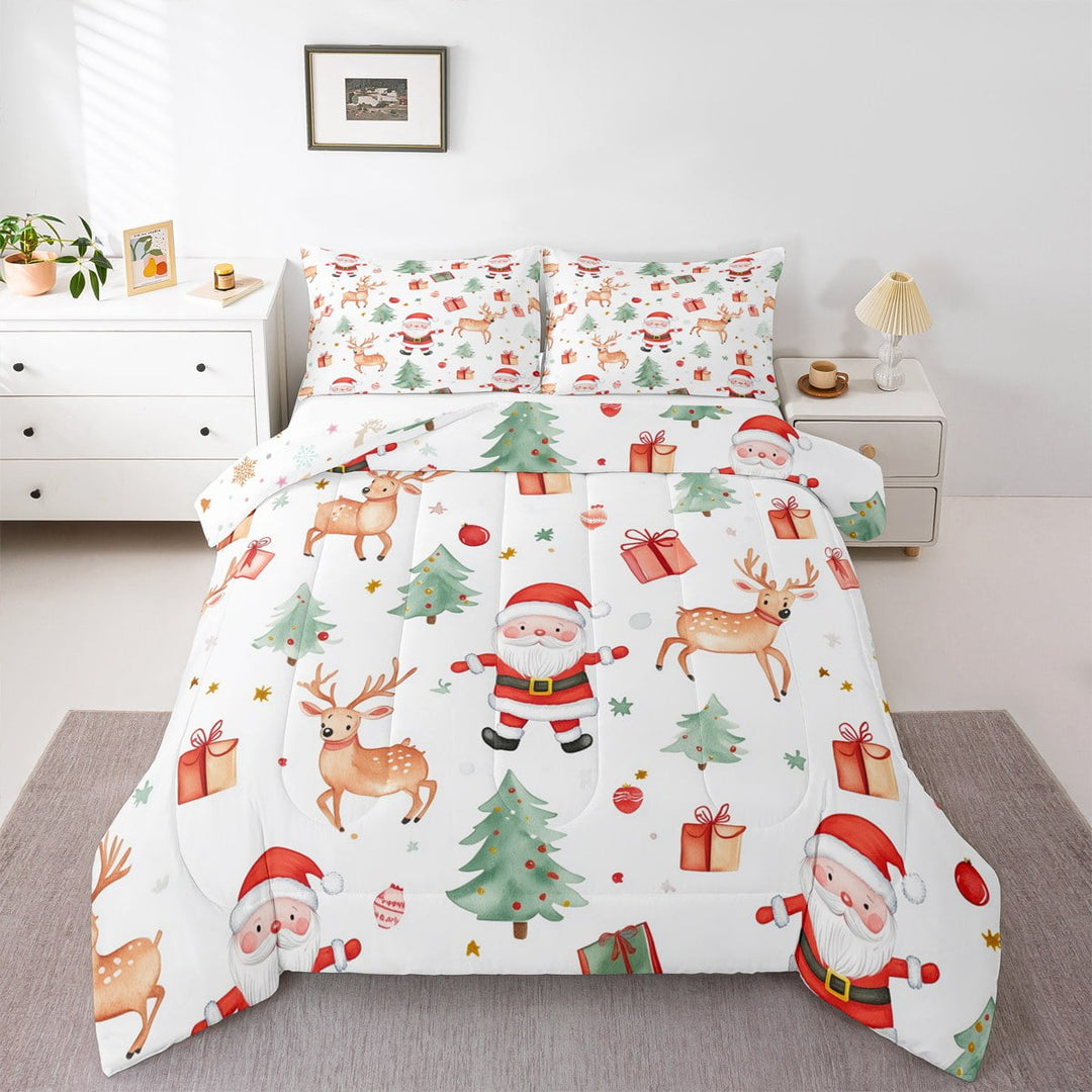jejeloiu Kawaii Santa Claus Full Size Comforter Sets,Merry Christmas Bedding Comforter Set,Xmas Reindeer Gifts Bedding Sets For Children,Lightweight Room Decor Reversible,3-Piece