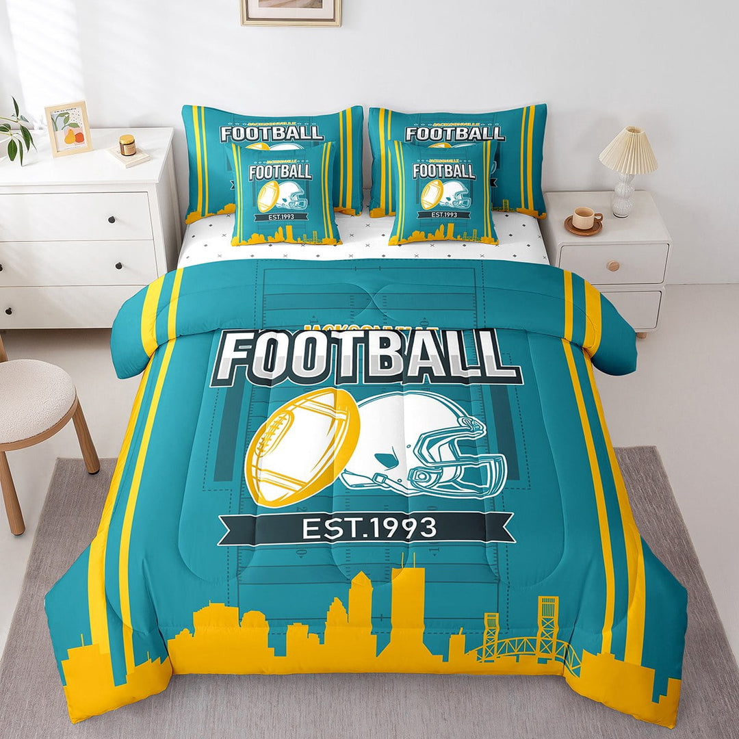 Erosebridal Rugby Bedding Sets Twin Size,Stripes Sport Comforter Sets with Sheets,Football Gaming Decor,Reversible,Breathable,7-Piece