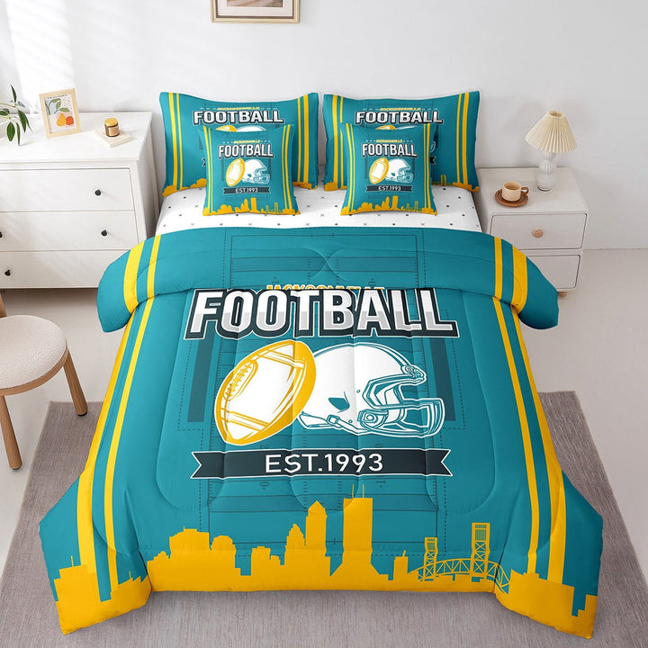 Erosebridal Rugby Bedding Sets Twin Size,Stripes Sport Comforter Sets with Sheets,Football Gaming Decor,Reversible,Breathable,7-Piece