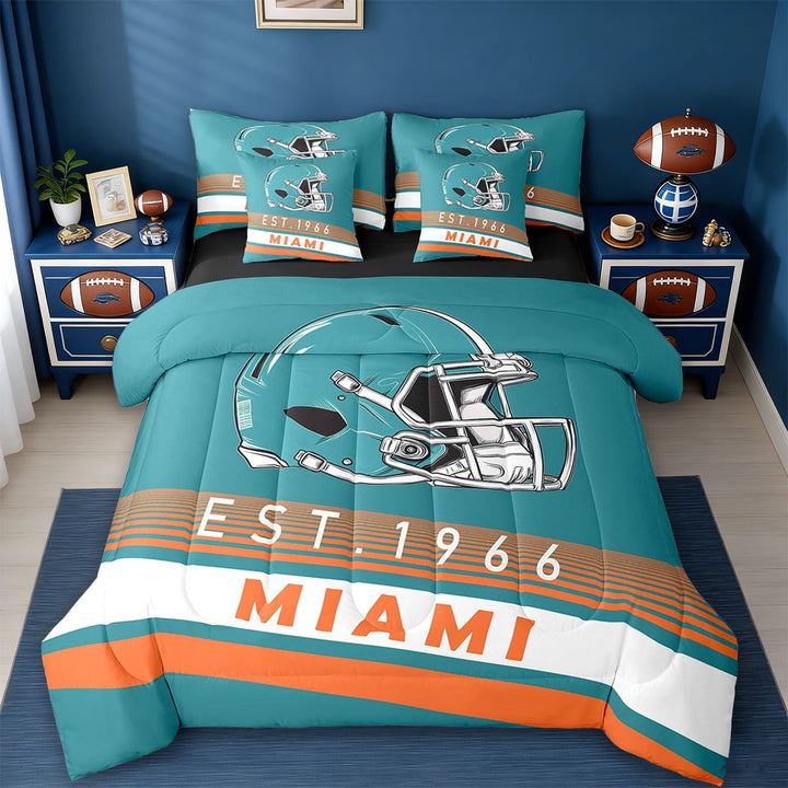 Erosebridal American Football City Bed in a Bag Twin Size,Miami Print Bed Set,Geometric Stripe Bedding Twin Size,Luxurious Bedroom Decoration Reversible,7 Pieces